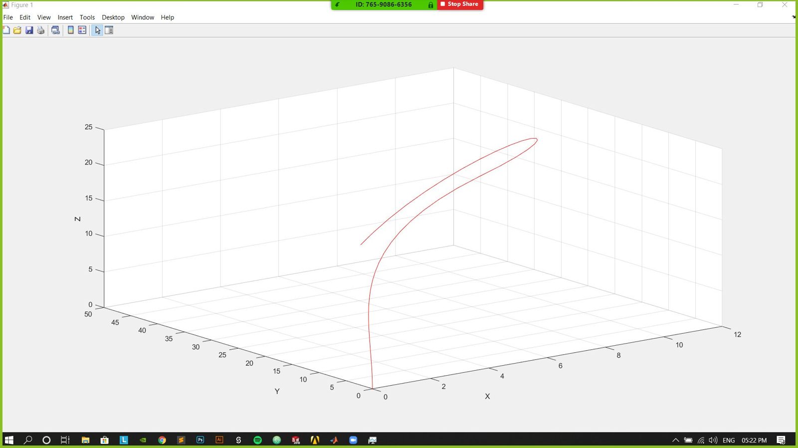 Simulated UAV path in 3D space